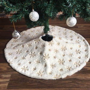 White Flannel Embroidered Snowflake (Silver or Gold) Christmas Tree Skirt