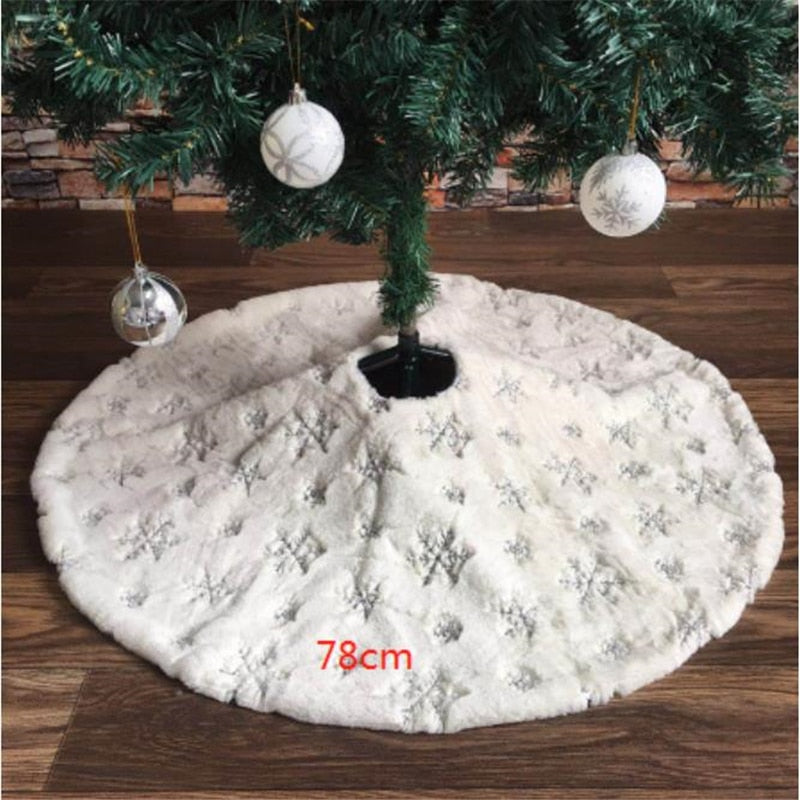 White Flannel Embroidered Snowflake (Silver or Gold) Christmas Tree Skirt