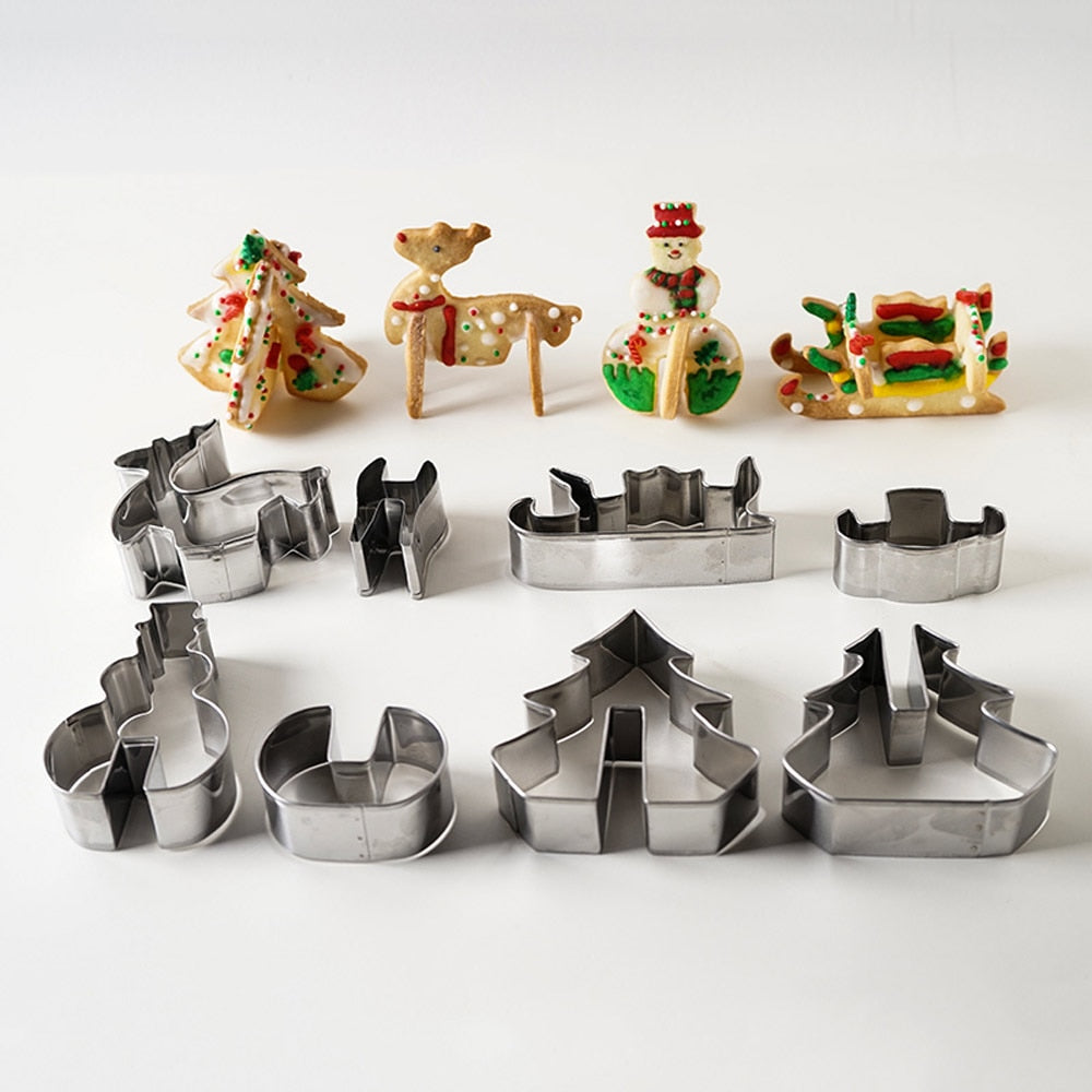 Christmas Cookie Cutters,  8 Pcs, 3D Christmas Sceene, Stainless Steel, Cookie Molds