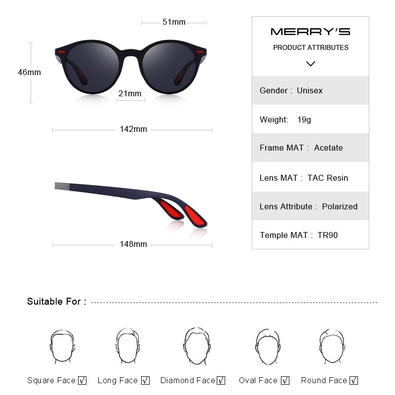 MERRYS DESIGN Men Women Classic Retro Rivet Polarized Sunglasses TR90 Legs Lighter Design Oval Frame-Sun Glasses-I35Store-