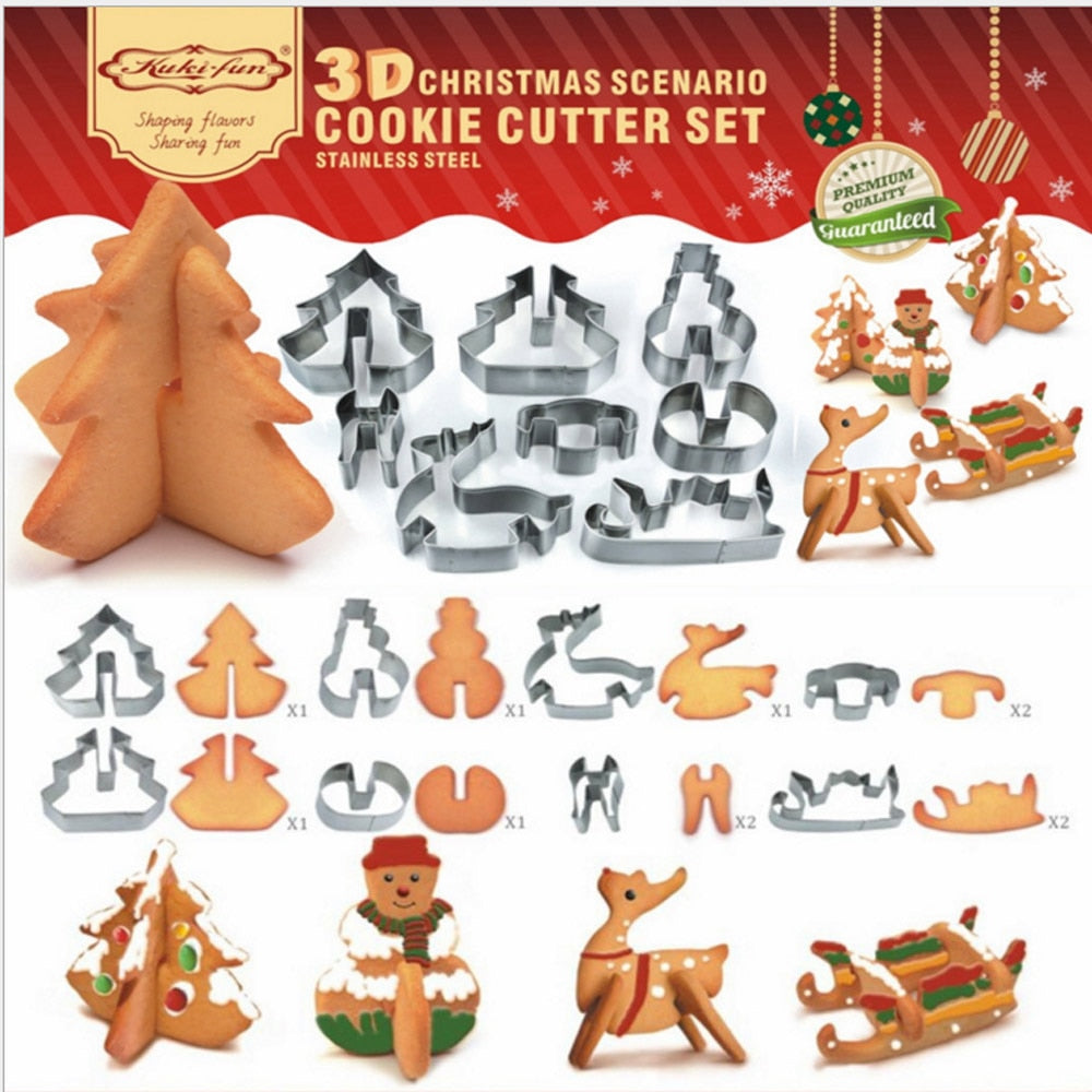 Christmas Cookie Cutters,  8 Pcs, 3D Christmas Sceene, Stainless Steel, Cookie Molds