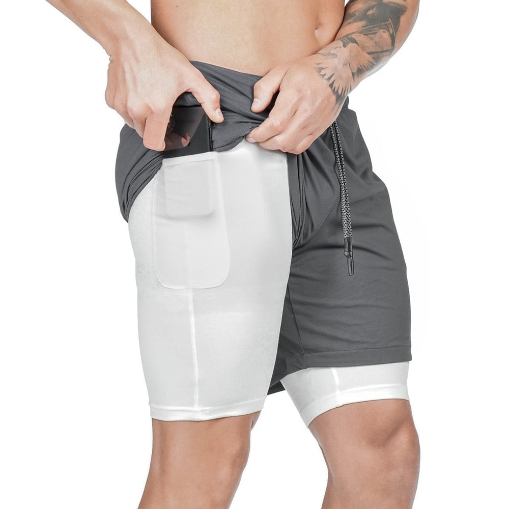 2 in 1 Running Shorts with Built-in Pocket Lining -  Workout Shorts - Swim Wear - Jogging