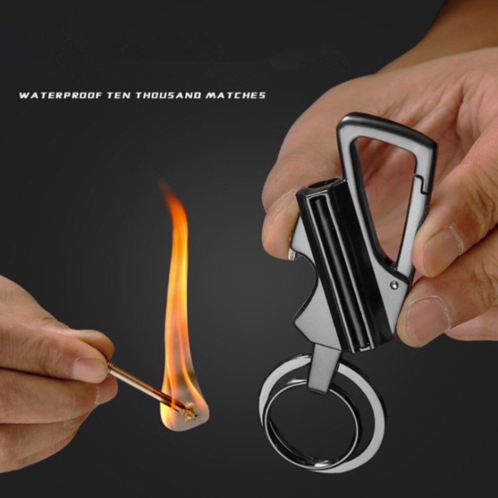 Outdoor survival tool keychain flint fire start camping lighter portable waterproof carabiner outdoor compass waterproof igniter