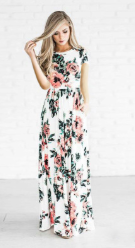 Womens Long Short Sleeve Bohemian Printed Maxi Long Dress-Dress-I35Store-