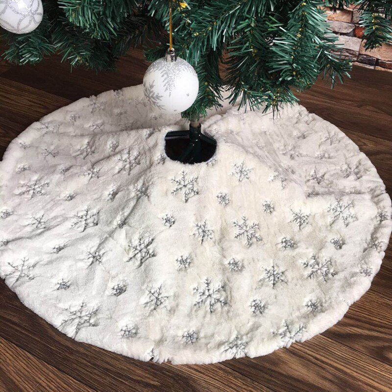 White Flannel Embroidered Snowflake (Silver or Gold) Christmas Tree Skirt