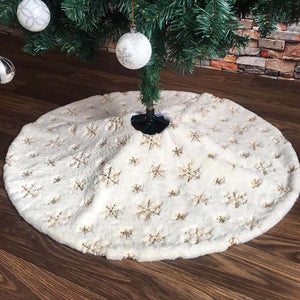 White Flannel Embroidered Snowflake (Silver or Gold) Christmas Tree Skirt