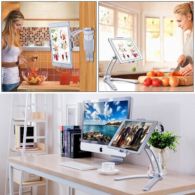 Kitchen Tablet Stand Wall Desk Tablet Mount Stand Fit For 5-10.5 inch Width Tablet  Metal Bracket Smartphones Holders-Tablet Stand-I35Store-