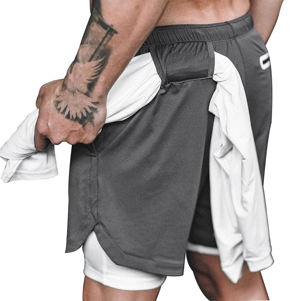 2 in 1 Running Shorts with Built-in Pocket Lining -  Workout Shorts - Swim Wear - Jogging