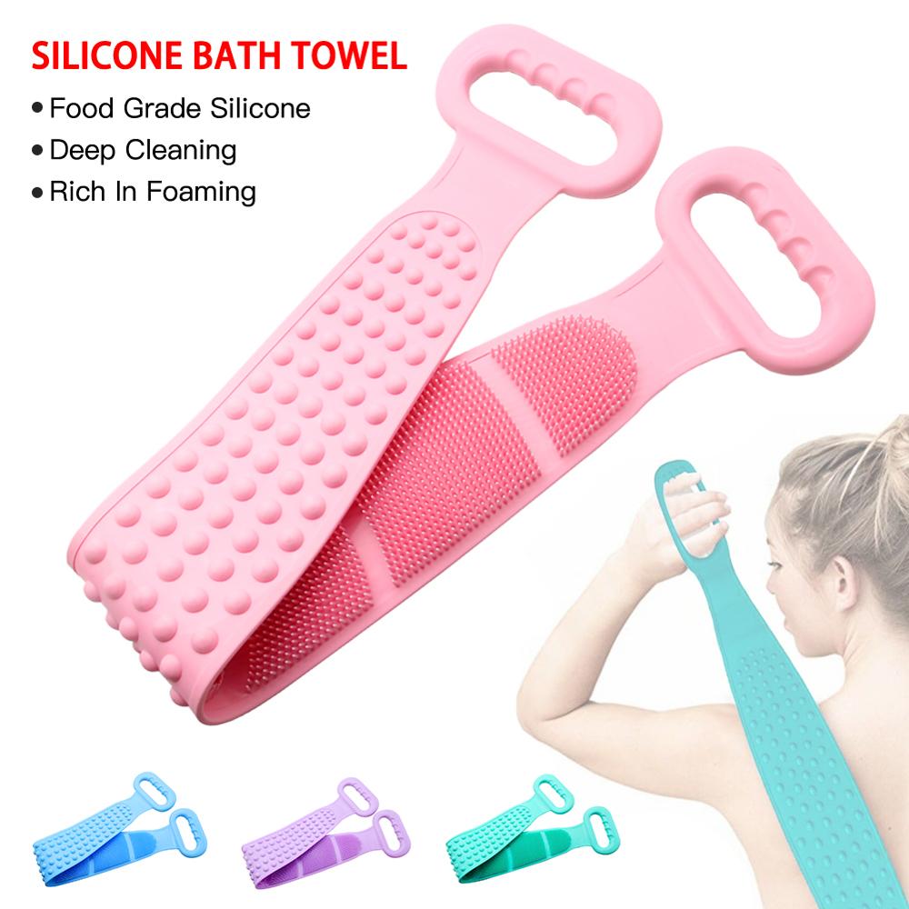 Bath Shower Silicone Body Brush Bath Belt Exfoliating Back Brush Belt Wash Clean 28'' Bath Scrub Belt